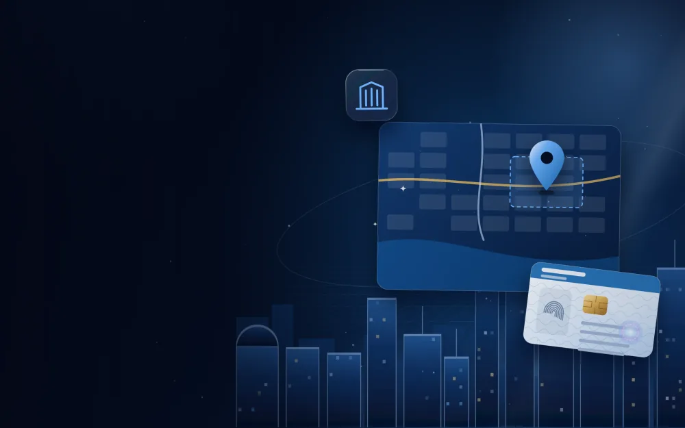 خريطة مدينة مبسطة مع قطعة منطقة حرة محددة ودبوس موقع وبطاقة رخصة