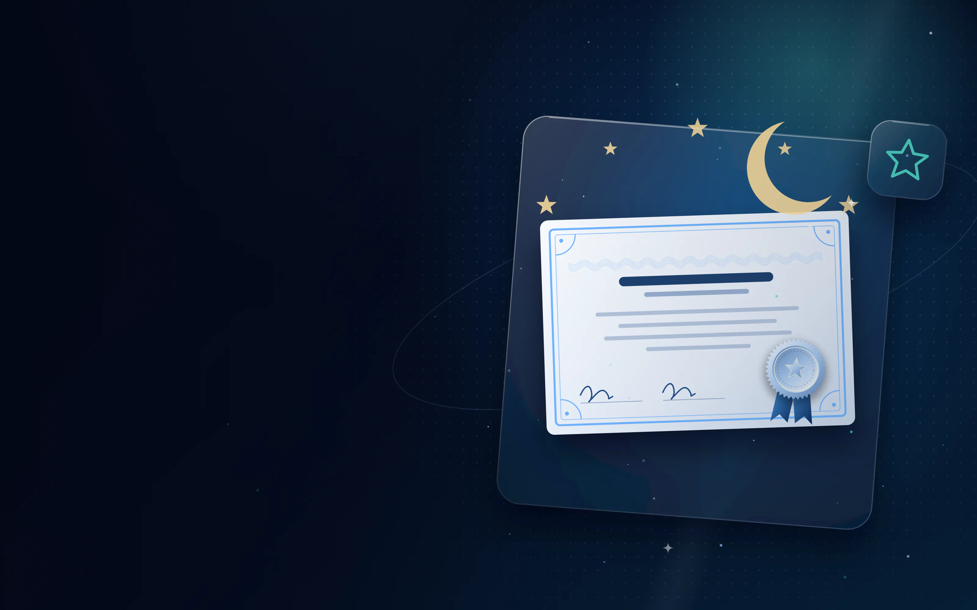 Birth certificate with a ribbon seal under a crescent moon and stars