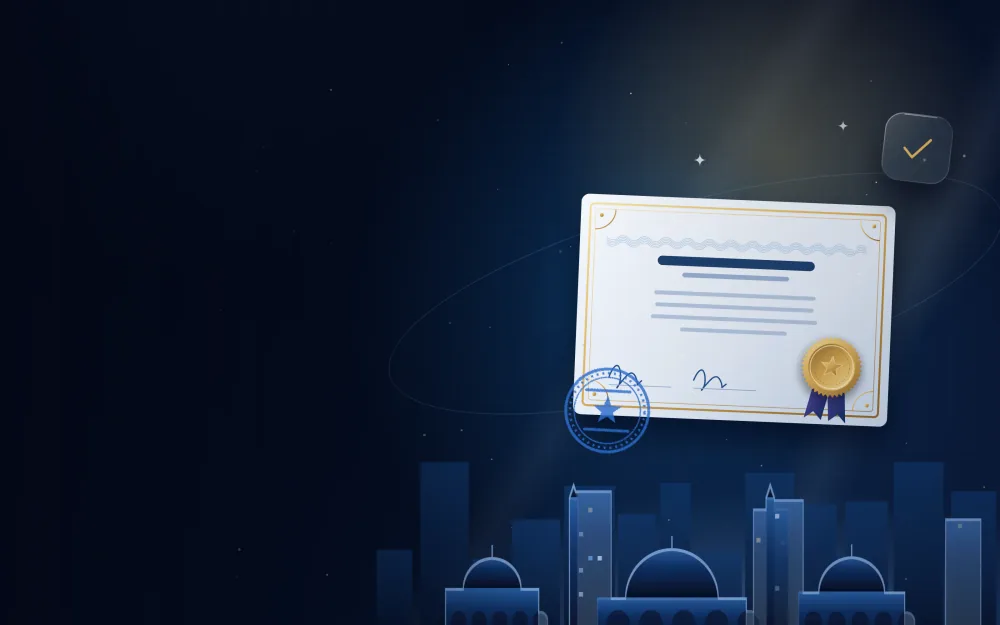 Attested certificate with a gold seal and official stamp with the Sharjah skyline