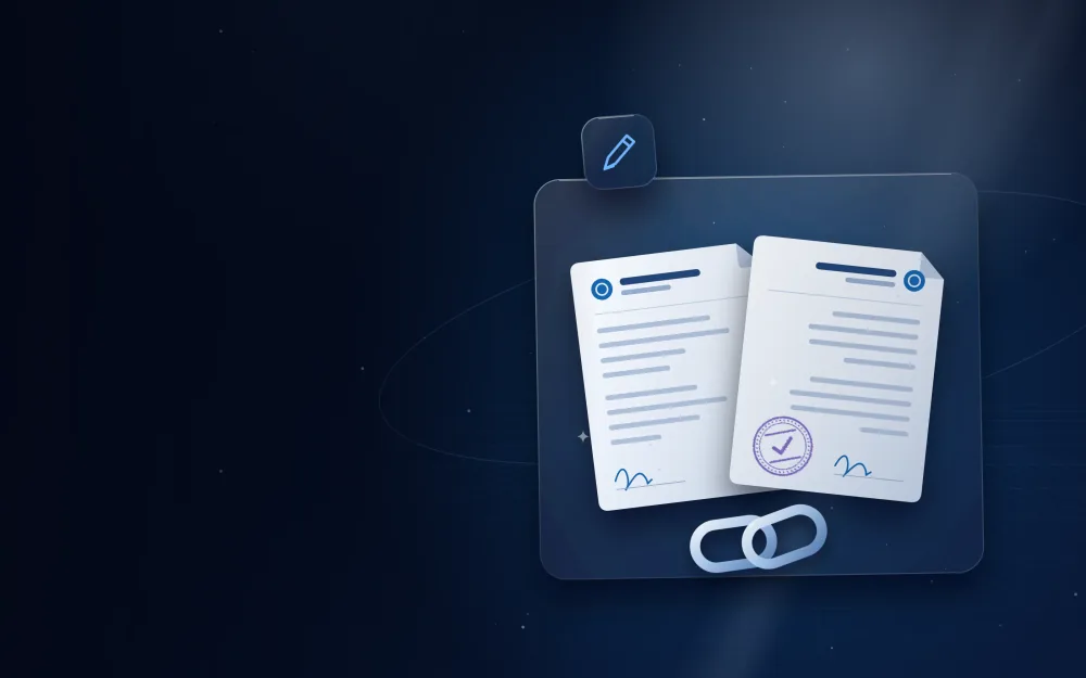 Two agreement documents joined by a silver chain link