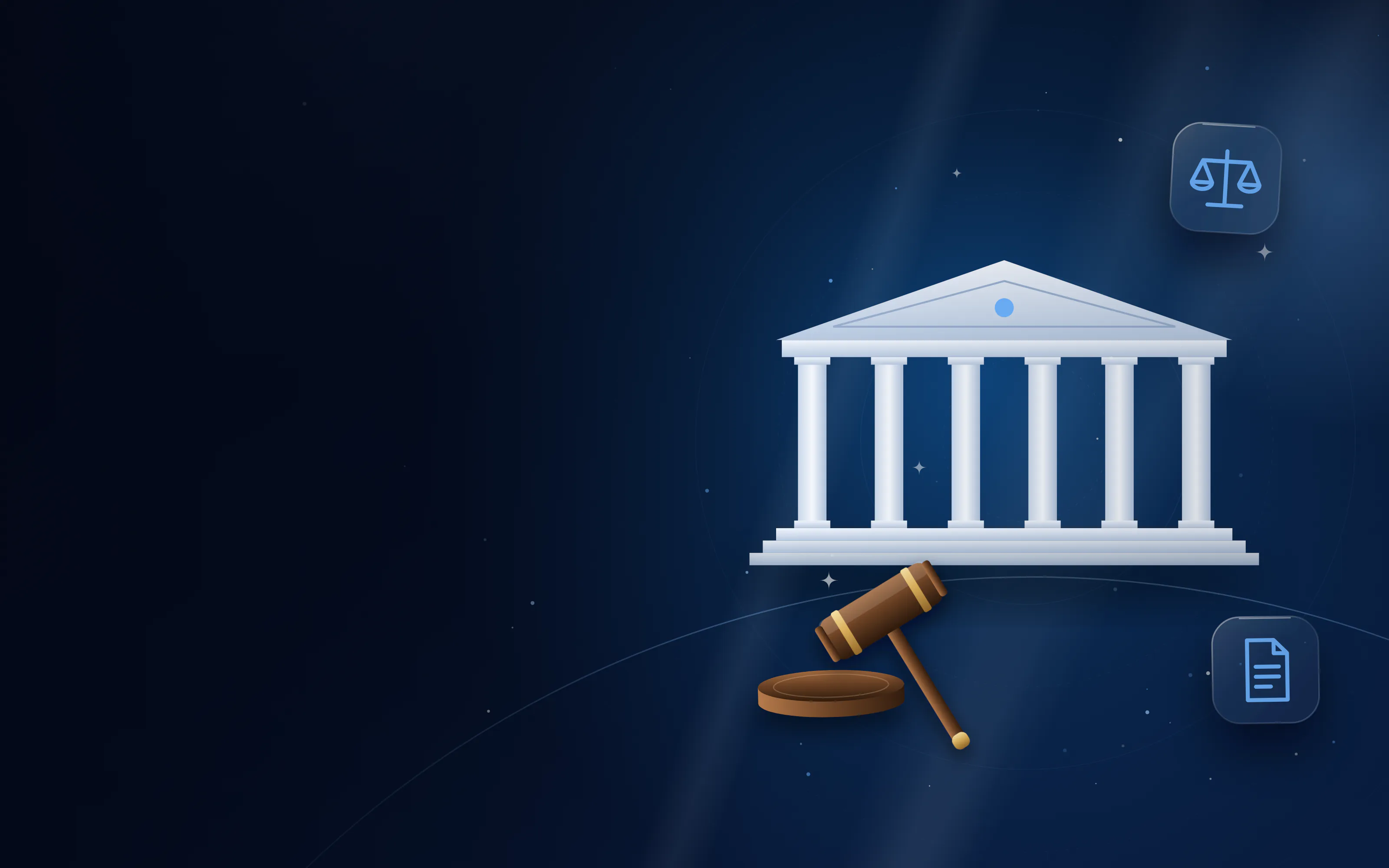 Courthouse with classical columns and a wooden gavel