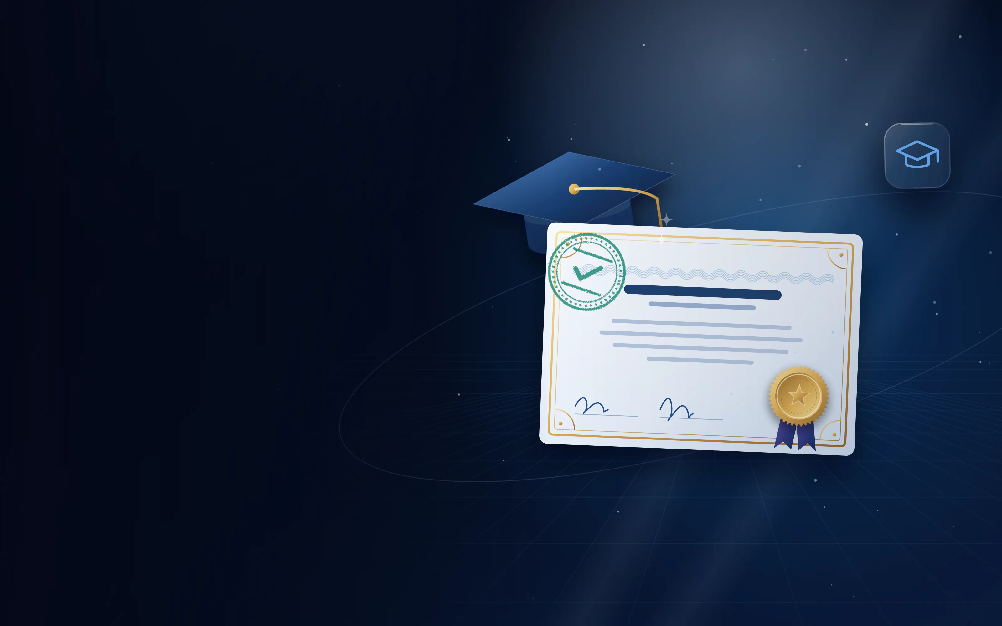 شهادة جامعية بختم ذهبي وقبعة تخرج وختم تصديق