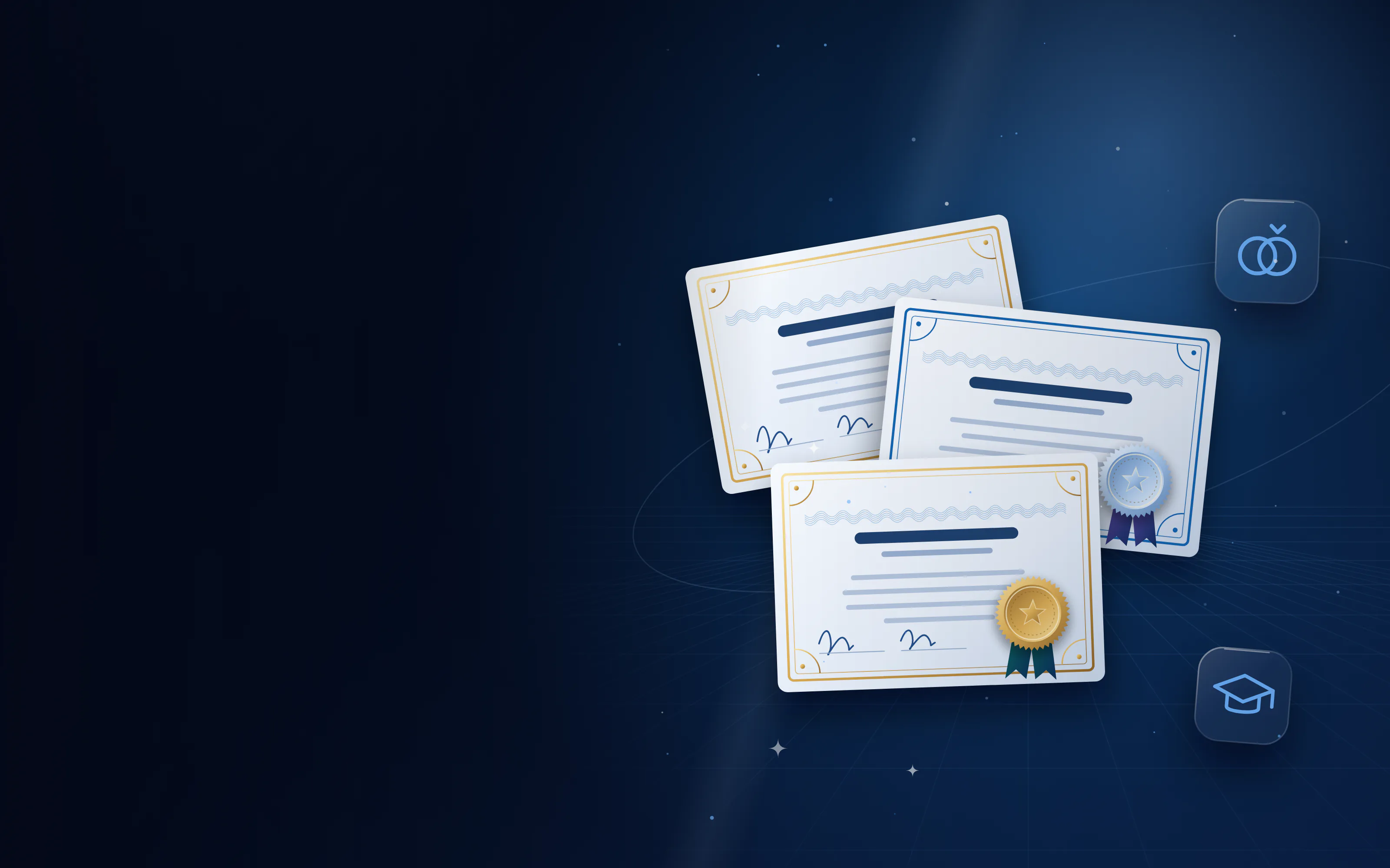 Several attested certificates fanned out: educational, personal and commercial