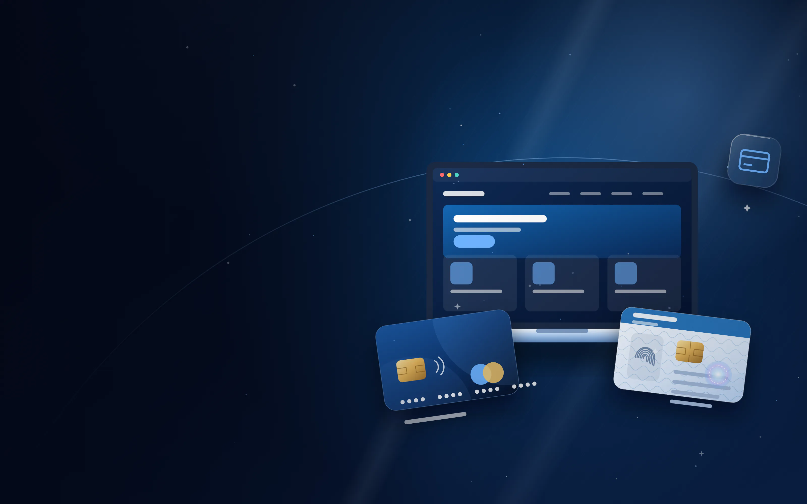 Laptop with an online store layout, a payment card and a trade licence card