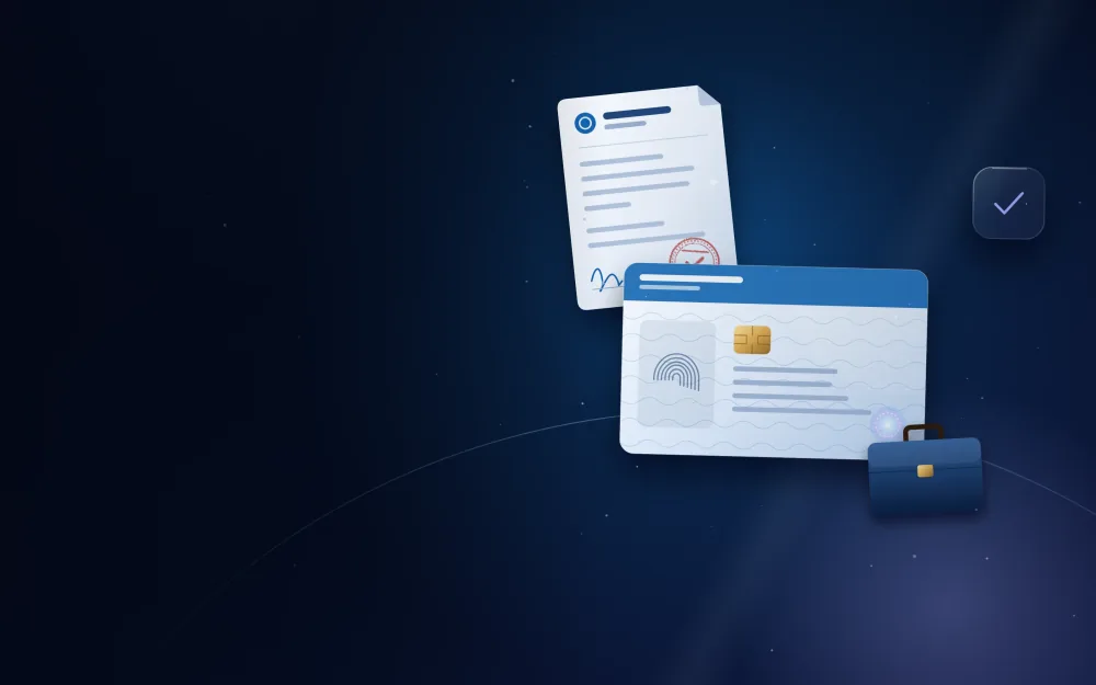 Residence ID card with a work briefcase and an approved employment contract