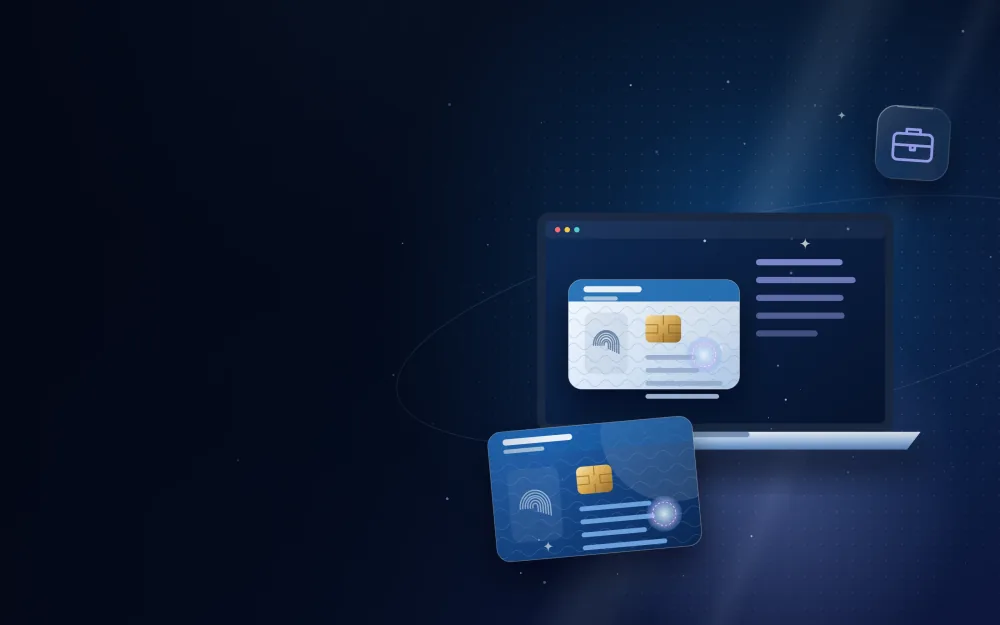 حاسوب محمول يعرض ملف عمل حر مع بطاقة إقامة