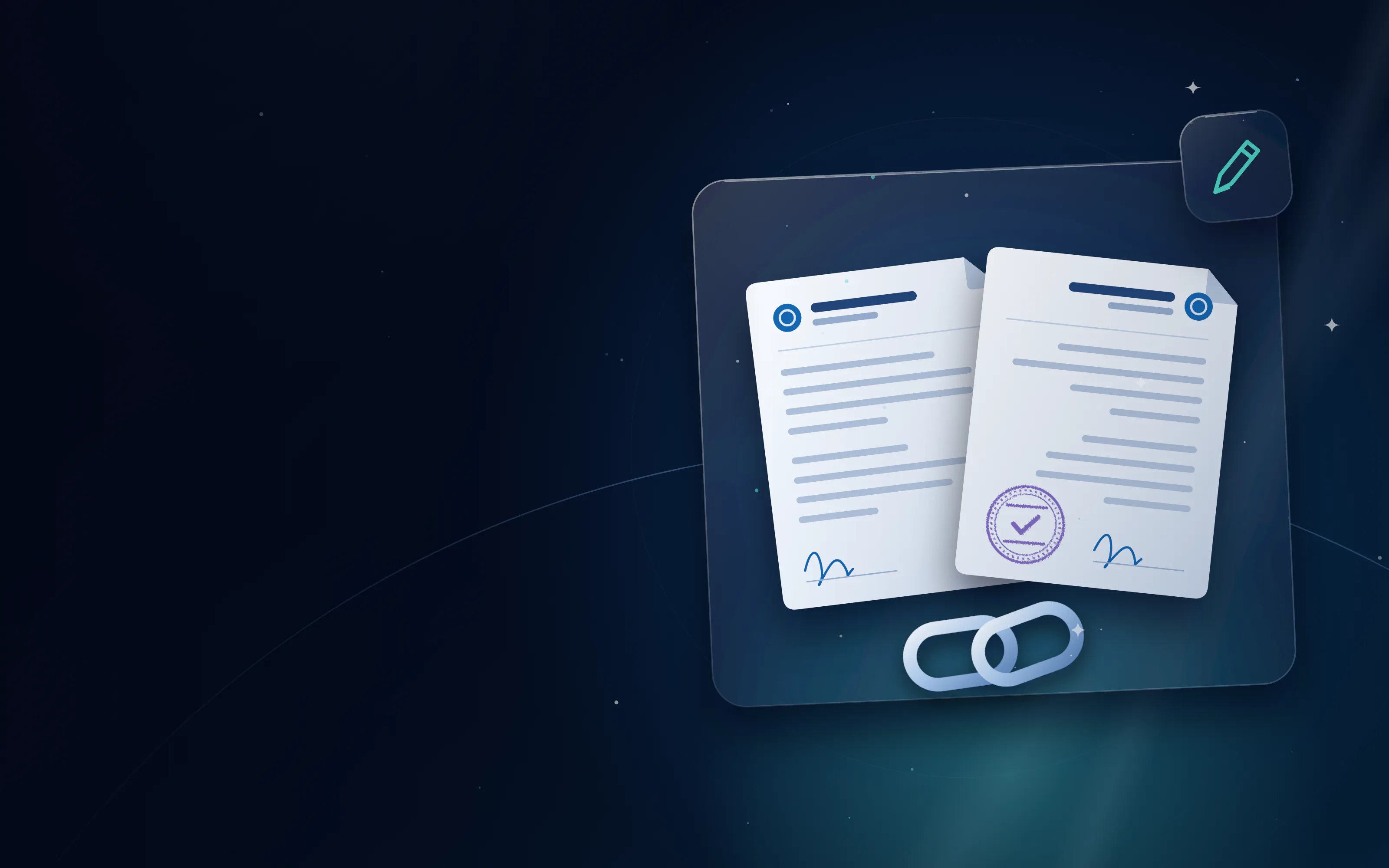 Two agreement documents joined by a silver chain link
