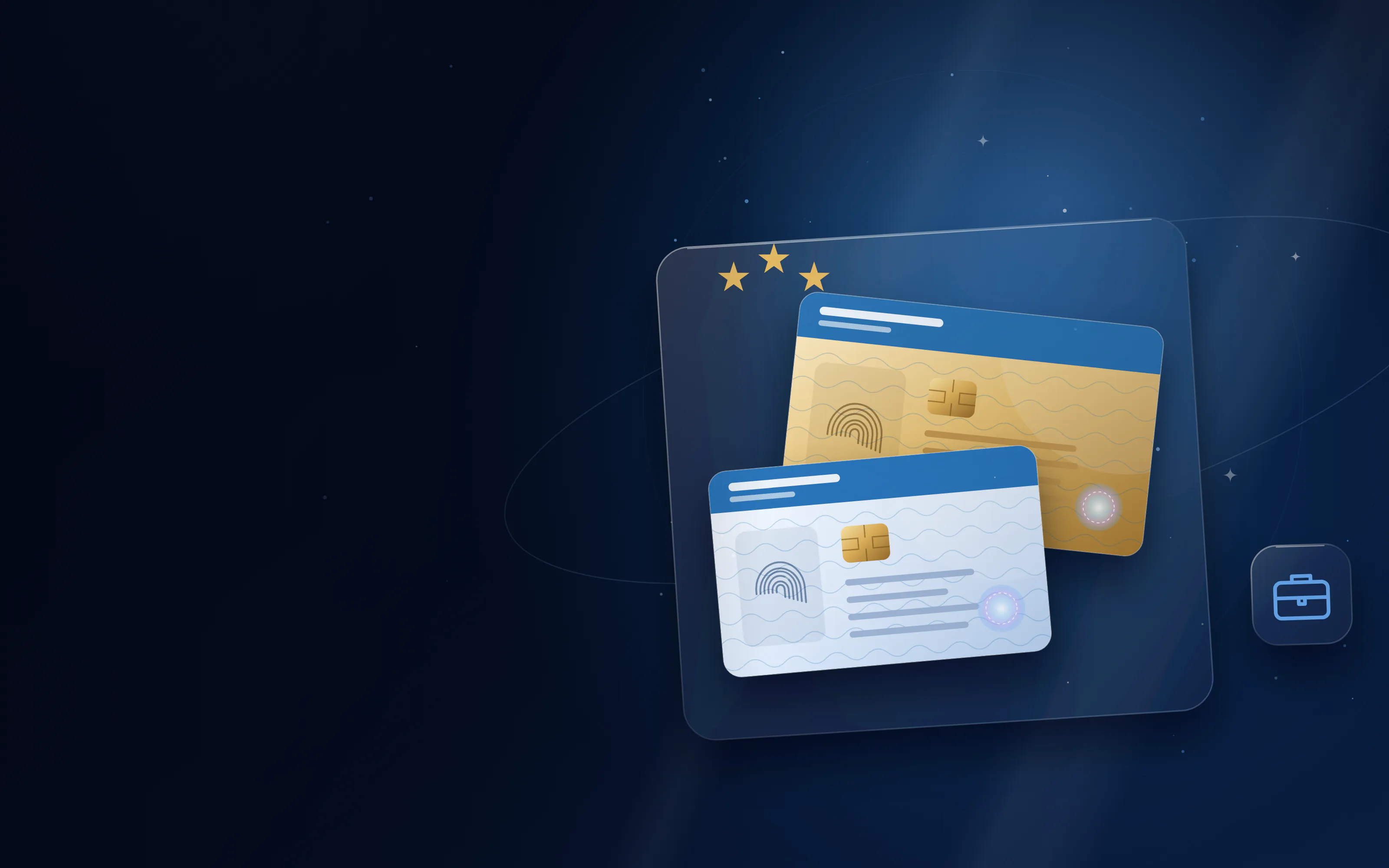 Gold residence card over a standard card with three gold stars