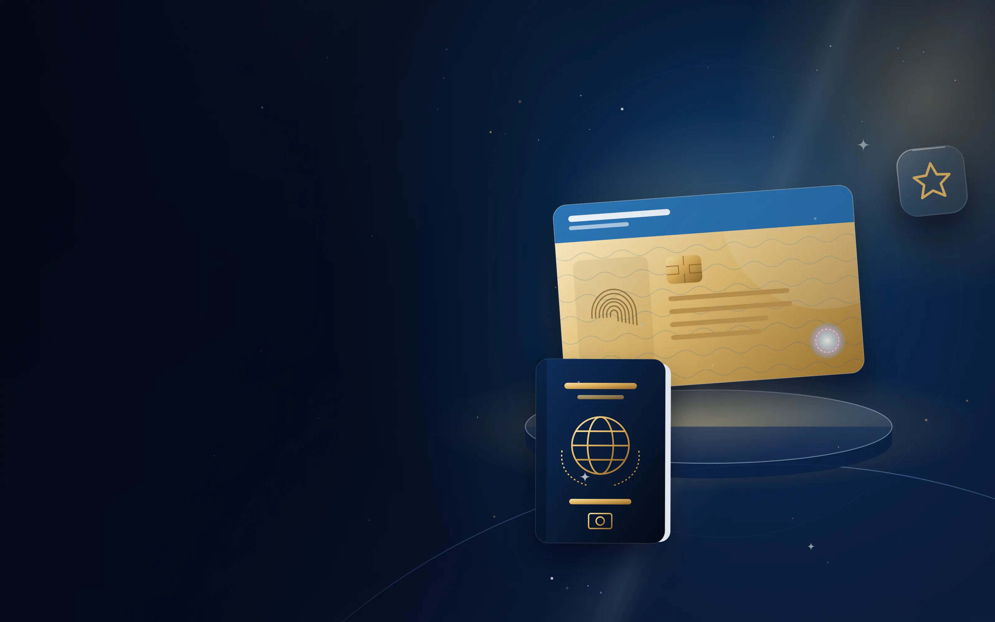Glowing gold long-term residence card with a passport