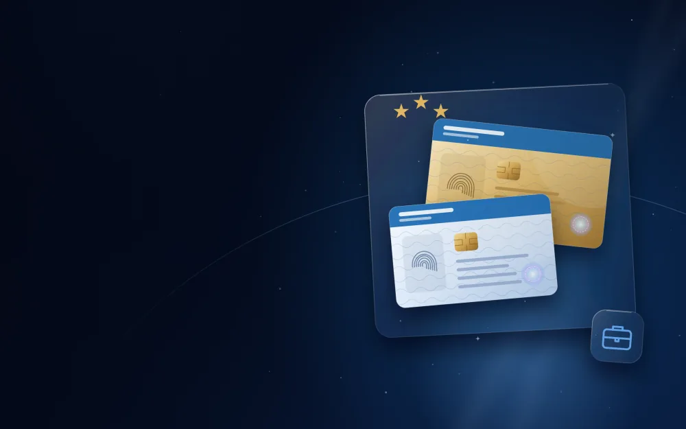 Gold residence card over a standard card with three gold stars