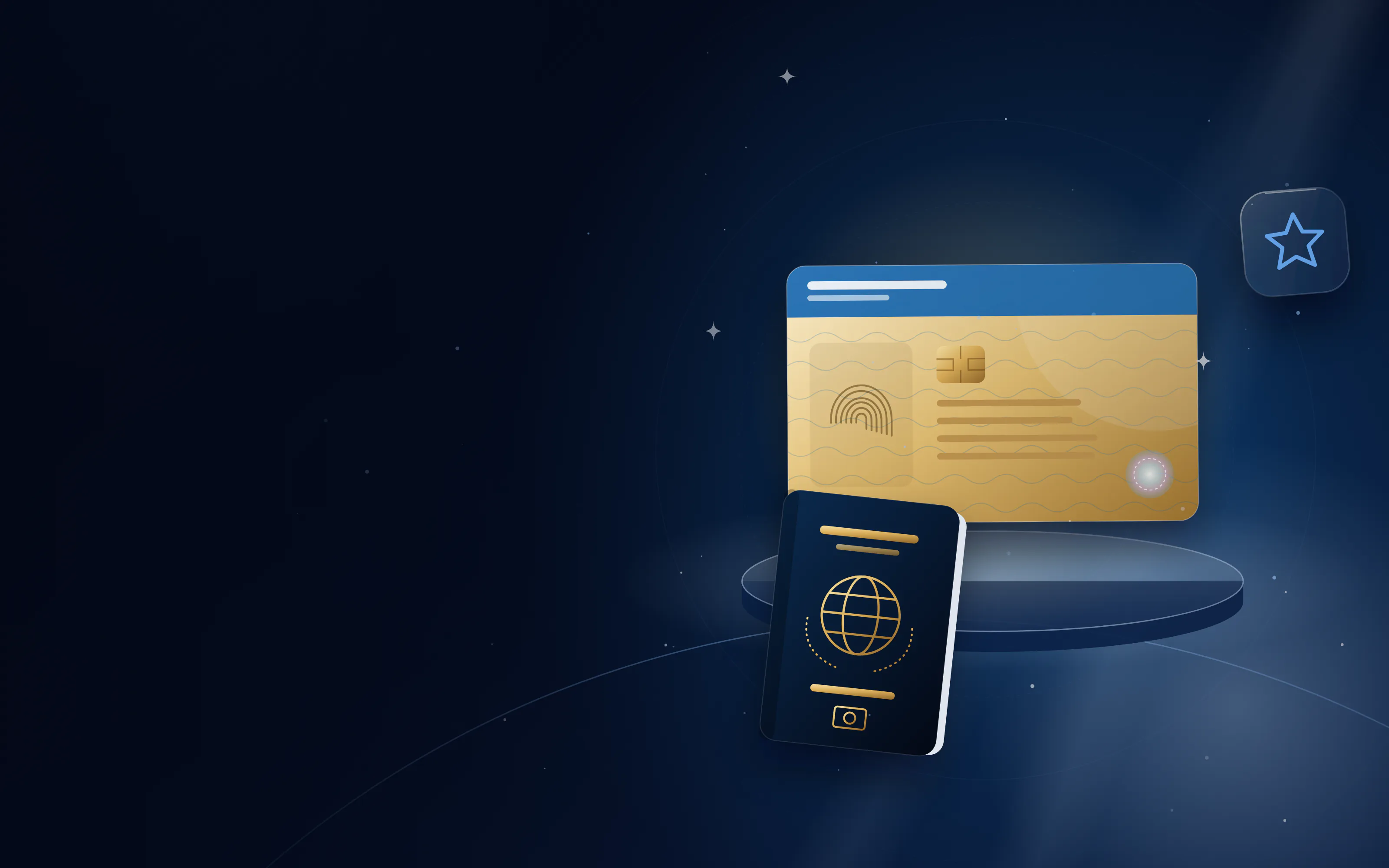 Glowing gold long-term residence card with a passport