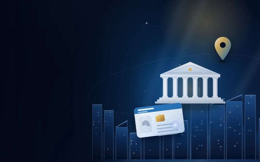 مبنى مقر الشركة مع دبوس موقع وبطاقة رخصة