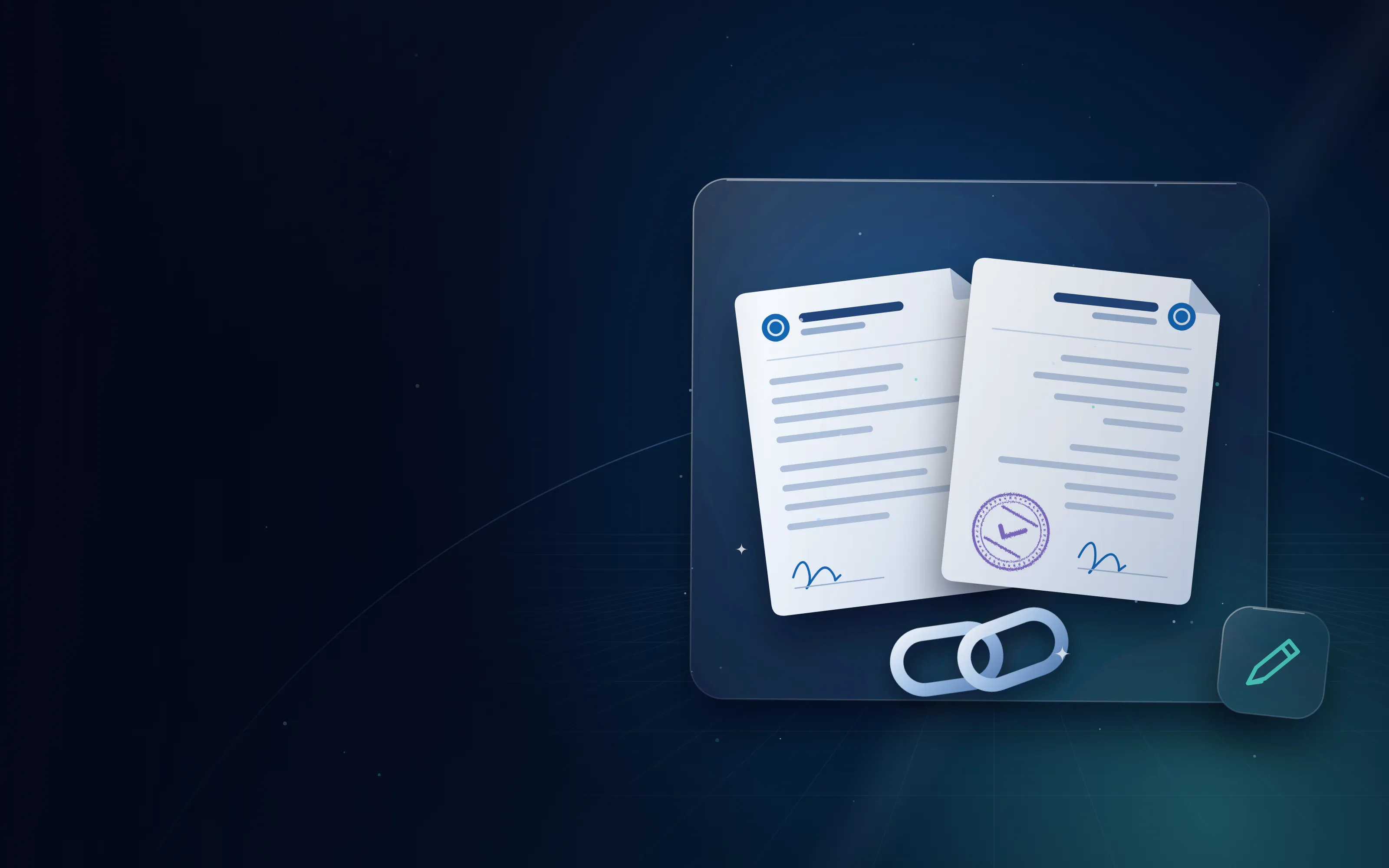 Two agreement documents joined by a silver chain link