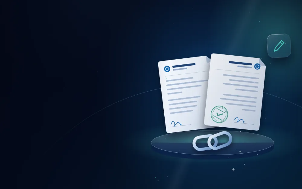 Two agreement documents joined by a silver chain link