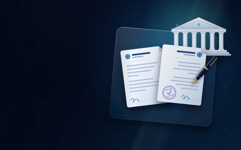صفحات عقد تأسيس شركة مع مبنى شركة وقلم حبر