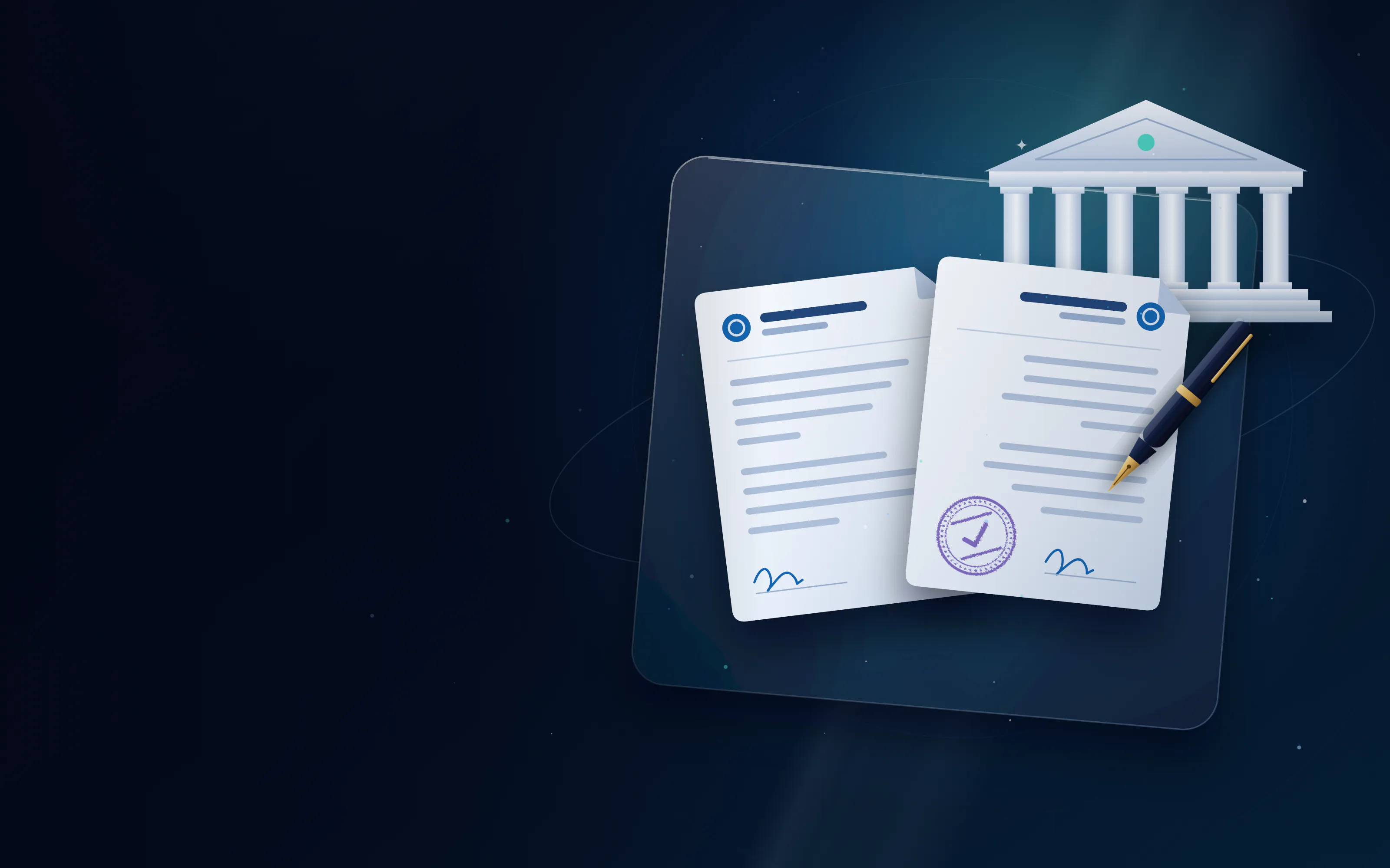 Memorandum of association pages with a company building and fountain pen