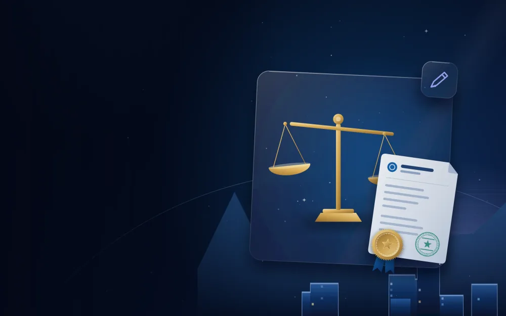 Golden scales of justice beside a notarised document and seal with the Ras Al Khaimah skyline