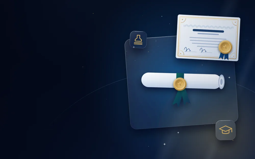 Rolled diploma tied with a ribbon and gold seal beside an attested certificate