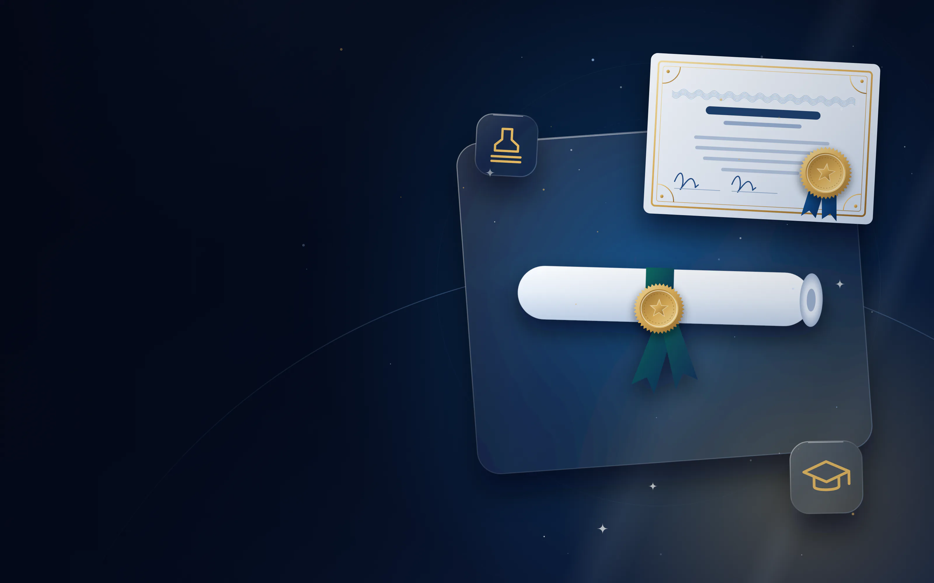 Rolled diploma tied with a ribbon and gold seal beside an attested certificate