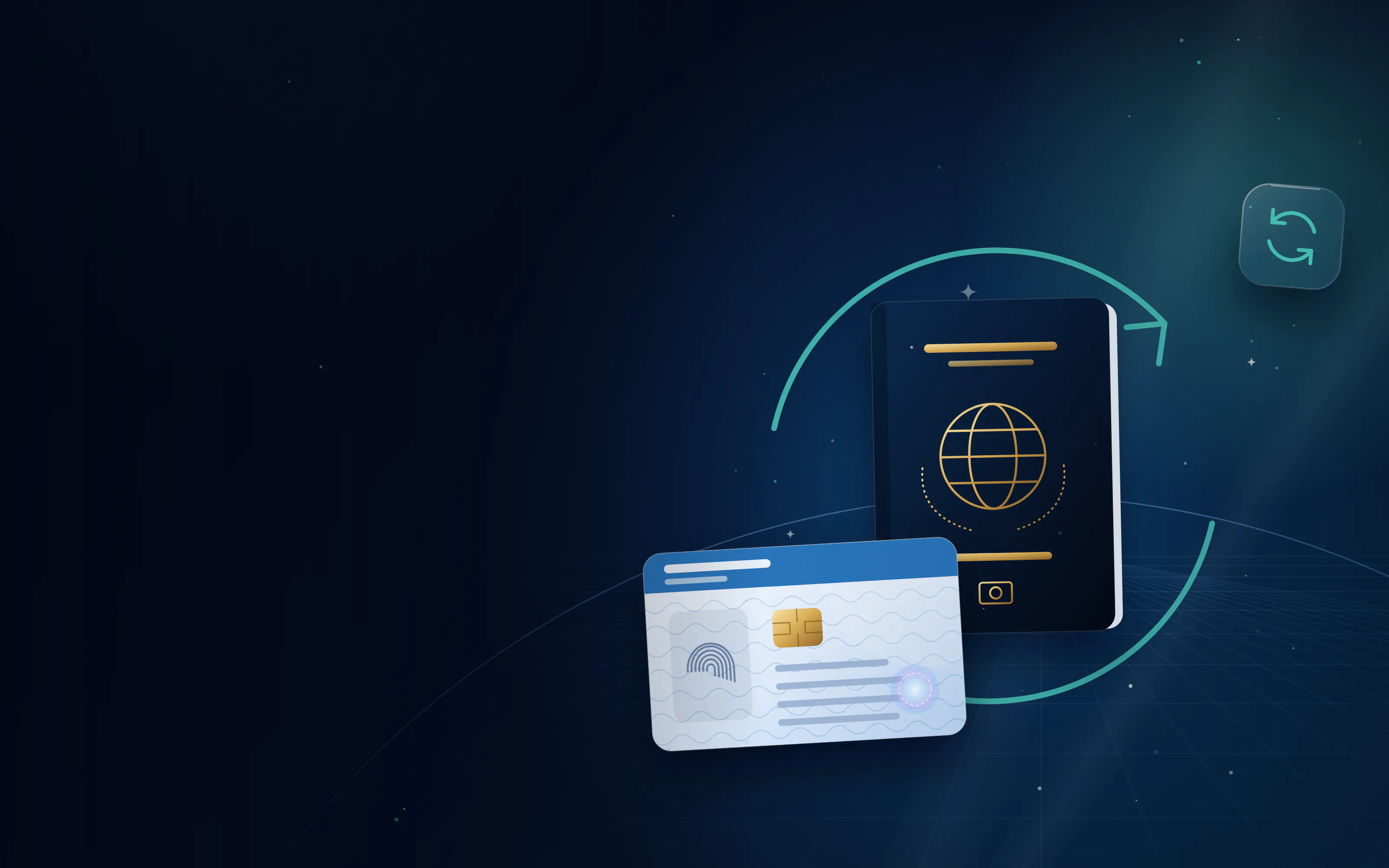 Passport and residence card circled by renewal arrows