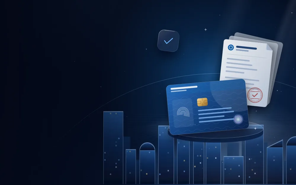 بطاقة رخصة على منصة عرض مع مستندات شركة معتمدة