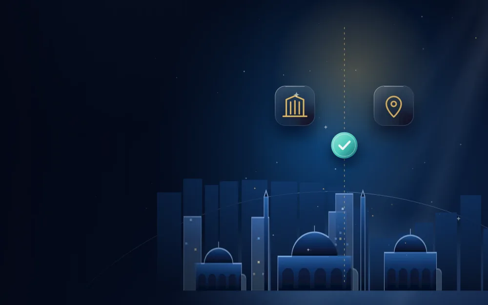 Two business options side by side, mainland and free zone, over a city skyline