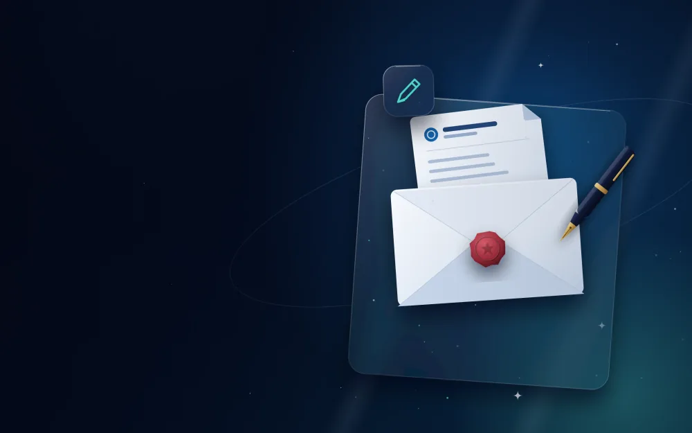 Signed undertaking letter in an envelope with a wax seal and fountain pen