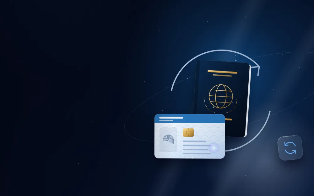 Passport and residence card circled by renewal arrows